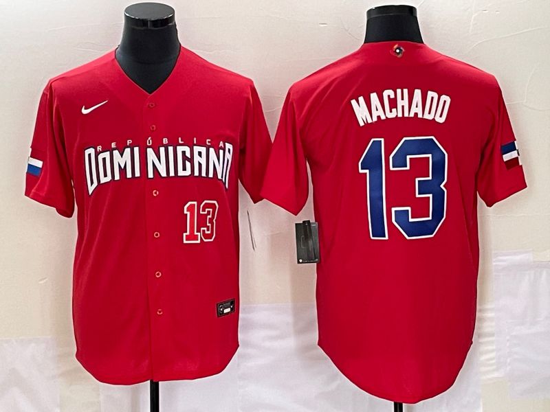 Men 2023 World Cub Dominicana #13 Machado Red Nike MLB Jersey5->->MLB Jersey